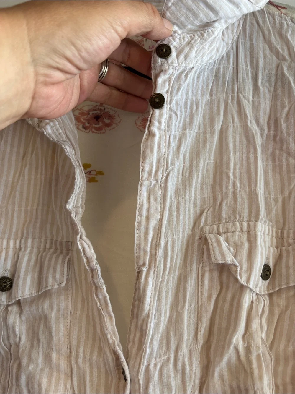 Free People Pale Pink Striped/floral blouse rehab